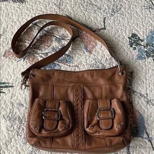 Tignanello Tan Leather Crossbody Bag with Buckle Accents
